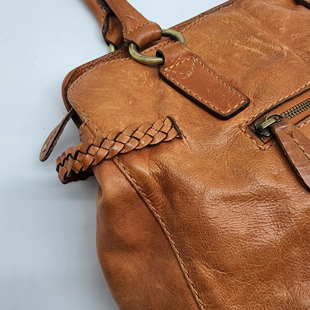 Colorado Toffee Brown Leather Braided Large Multi Compartment Shoulder Bag Tote - Picture 6 of 16